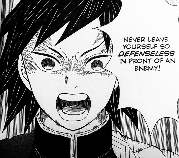 【漫画】「生殺与奪の権を他人に握らせるな」の英語は「Never leave yourself so defenseless in front of an enemy!」【鬼滅の刃】「生殺与奪の権を他人に握らせるな」の英語と中国語。鬼滅の刃 冨岡義勇の名セリフの英訳と中国語訳